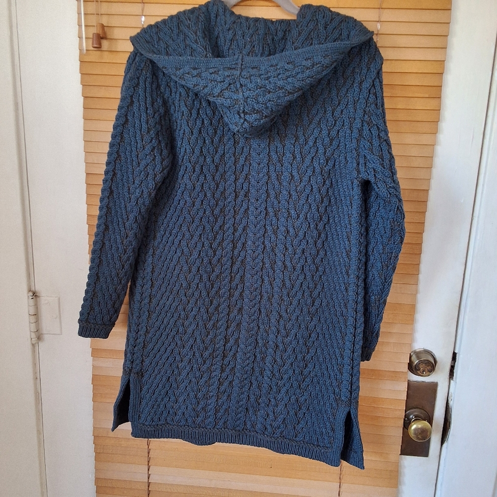 Aran Crafts Cable Knit Herringbone Shawl Collar Hooded Sweater Coat XS N… - Picture 4 of 9